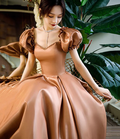 Lovely A line satin long prom dress princess dress Y571