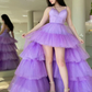 V Neck Purple High Low Prom Dresses, Purple High Low Formal Homecoming Dresses Y1689