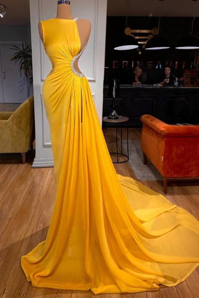 Bright Yellow Long Prom Dress Mermaid Prom Dress Y100