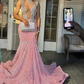 Sparkling pink prom dresses, Sexy sequins mermaid pink prom pageant evening dress Y477