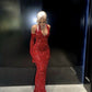 Red Sequin Halter Prom Dress Mermaid Formal Dress Y64