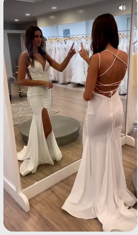 White Sequins Mermaid Backless Long Evening Dresses Y1638