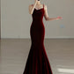 Burgundy Mermaid Spaghetti Straps Long Prom Dress Charming Burgundy Evening Dress Y384