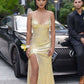 glamorous halter side slit sleeveless floor length prom dresses Y357