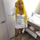 White Pleated Short Homecoming Dress Pure Color Party Dress With Long Sleeves Y353