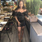Off Shoulder Short Sleeve Frill Mini Bodycon Dress Hot Sale Black Homecoming Dress Y400