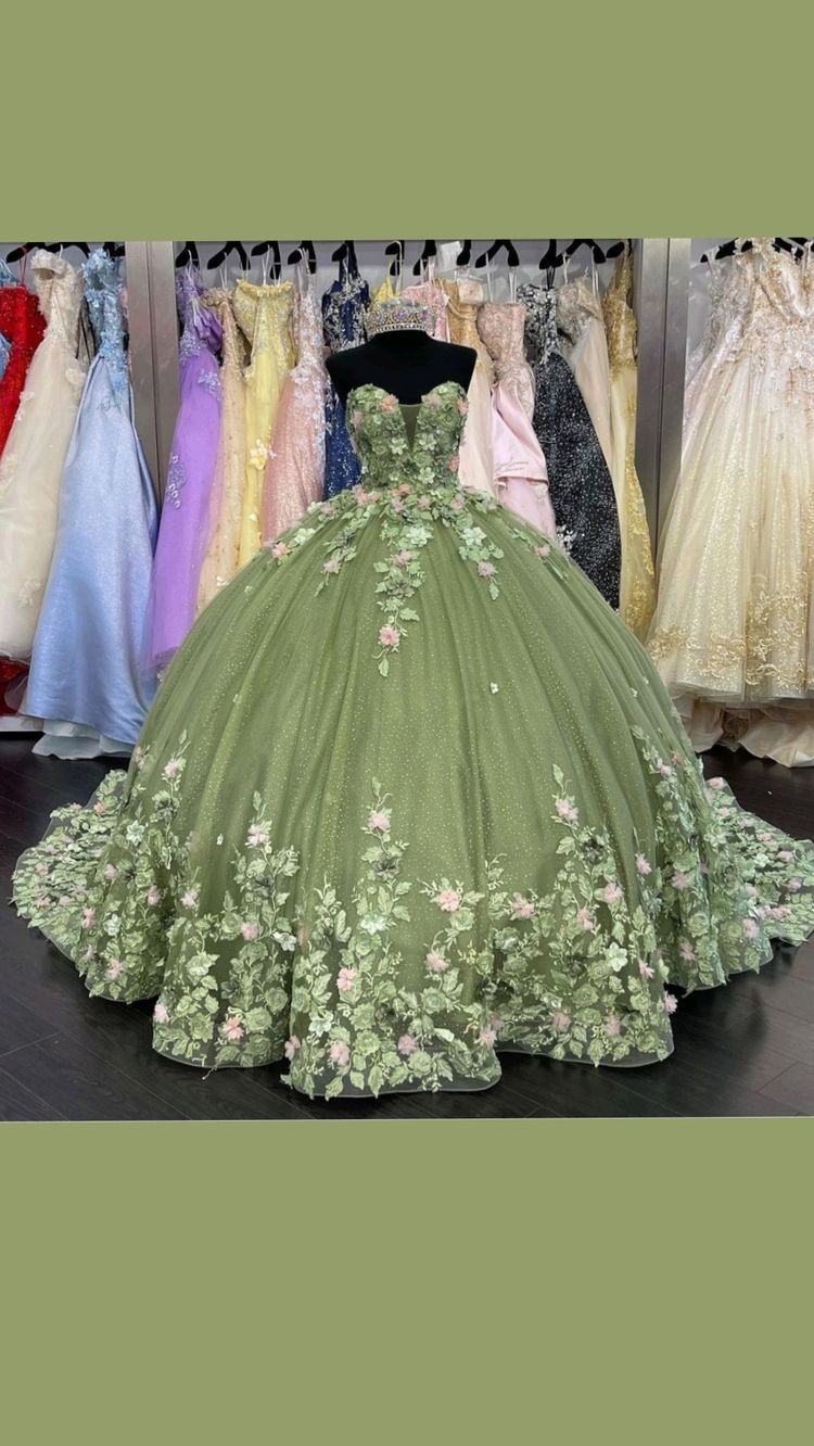 Green Quinceanera Dresses Princess Ball Gown Appliques 3D Flowers Party Sweet 15 Y121