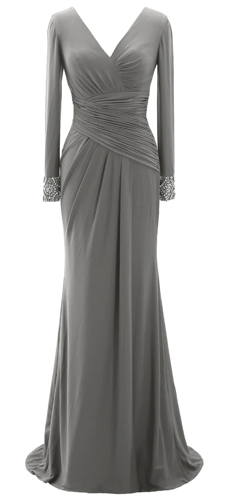 Women Long Mother of Bride Dresses Long Sleeve V Neck Evening Dress Y7   Simplepromdress