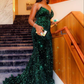 Sparkly Sequin Green Long Mermaid Evening Dresses Black Women Y558