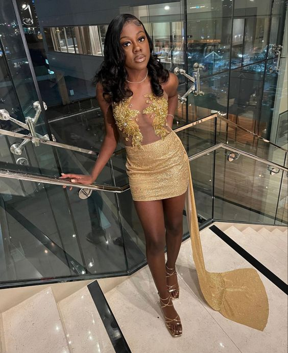 21st birthday dresses for women 21th Outfit Dress Sexy Homecoming Dress Black Girls Y1276 – Simplepromdress Color:Blushing Bride Front Slit Elegant A-Line Mini Dress: