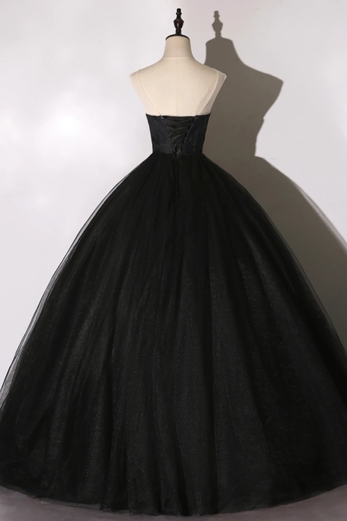 Black lace long ball gown dress A line formal dress Y1295