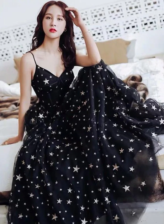 Sexy Black Sweetheart Tulle Long Party Dress, Chic Black Evening Dress Prom Dress Y1159