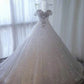 Off The Shoulder White Wedding Dress Shiny Evening Dress Y48