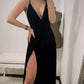 A-line V Neck Spaghetti Straps Prom Dress Sexy Black Evening Dress Y712
