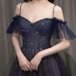 Dark starry sky purple tulle long prom dress A-line evening dress Y924
