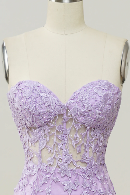 Purple Sweetheart Neck Mermaid Prom Dress With Appliques Y860