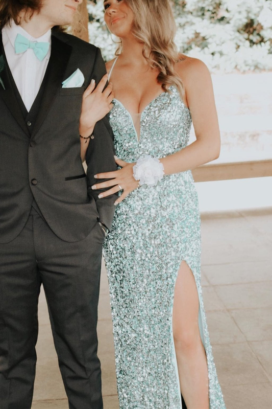 Charming sequin v-neck long prom dress, graduation dress Y1401
