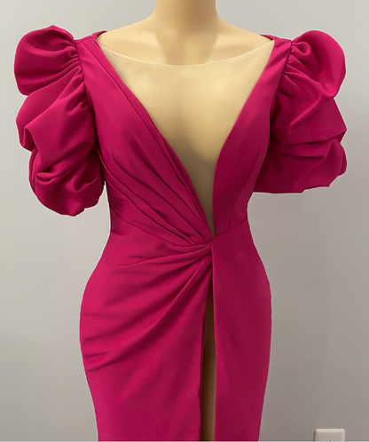 High Split Mermaid Long Evening Dress Hot Pink African Party Dress Y1900