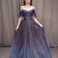 Dark starry sky purple tulle long prom dress A-line evening dress Y924