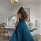 A-line Spaghetti Straps Glitter Tulle Prom Dress Chic Evening Dress Y406