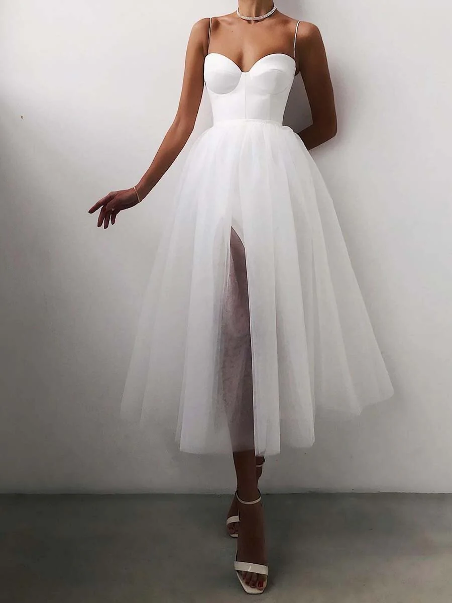 Tulle Long Prom Dress A Line Spaghetti Straps Formal Dress Y181