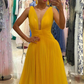 Plunging Neck Yellow Tulle Prom Dress Y861