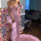 Sexy Dark Pink Tulle Prom Dresses|Sweetheart Deep Split Evening Dress Y1739
