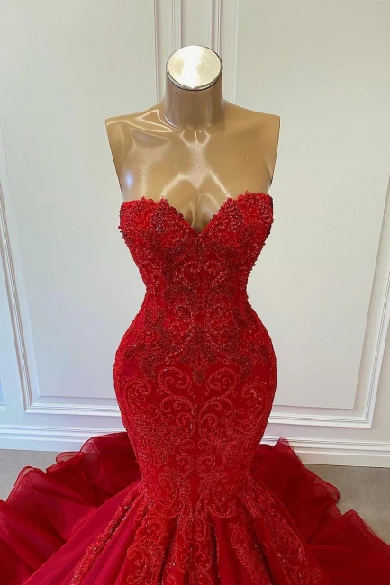 Exquisite Red Sweetheart Sleeveless Mermaid Prom Dresses Y858