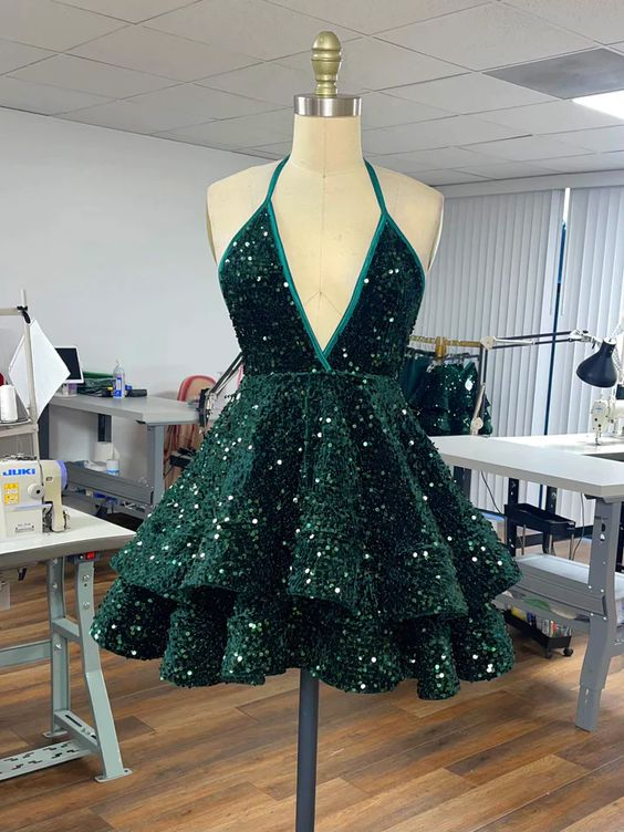 Blue Sequin Short Party Dress Homecoming Dress Y1408