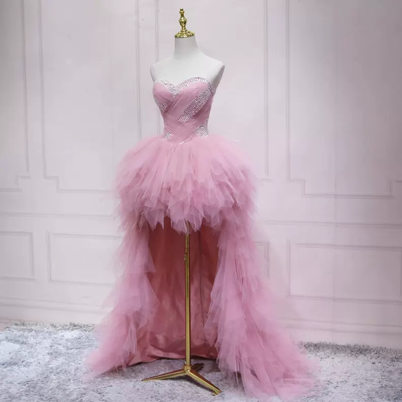 Sweetheart Pink Prom Dress Hi-low Tulle Dress s28