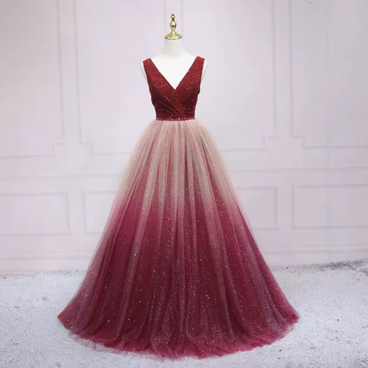 A-line Ombre Prom Dress Sleeveless Shiny Prom Dress s26