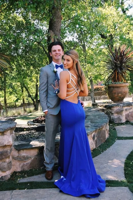 Elegant Mermaid Royal Blue Prom Dress With Backless Straps Y1590