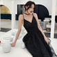 Shiny Black V Neck Prom Dresses, Backless Black V Neck Formal Evening Gown Y1148
