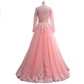 Lavender Tulle Long Sleeve Beaded Formal Prom Dress With Lace Applique Y890