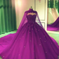 Royal Blue Tulle Ball Gown Prom Dress With Cape  S8255