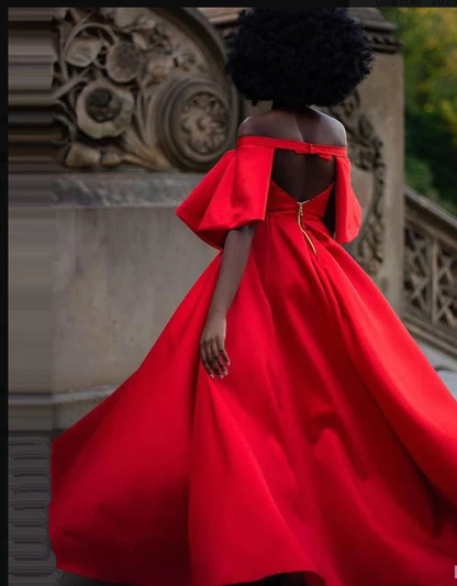 Red Satin Long Prom Dress,Chic Red Prom Gown Y1798