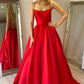 Simple Backless Red Satin Long Prom Dress, Backless Red Formal Dress, Red Evening Dress Y219