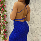 Sexy Royal Blue Sequin Mermaid Long Formal Gown,Backless Evening Dress Y1695