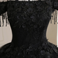 Black Off Shoulder Tulle Ball Gown With Lace Sweet 16 Dress, Black Long Evening Dress Y1143