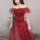 Chic Off Shoulder Sleeveless Burgundy Prom Dress Y1552