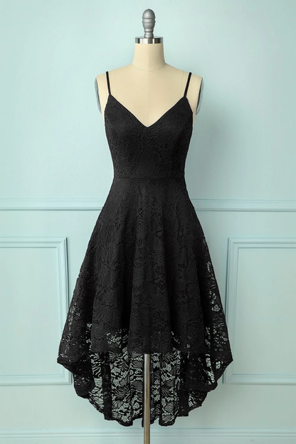 High low Dark Green Spaghetti Straps Lace Short Prom Dress A-line Dark Green Graduation Dress Y669