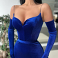 Royal Blue Mermaid Straps Velvet Prom Dress Y398