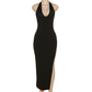 Sexy Open Back Deep V Neck Slit Maxi Dresses Women 2023 Elegant Party Wear Black White Summer Dress Long Party Dress Y1463