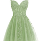 Sage Green Floral Short Homecoming Dress A-line Graduation Dress Y619