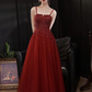 New elegant red classy sleeveless spaghetti strap party dress, heavy bead evening dress Y816