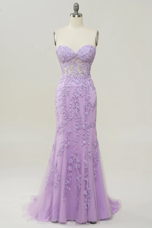 Purple Sweetheart Neck Mermaid Prom Dress With Appliques Y860