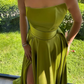 Green Long Prom Dress With Slit Strapless Y1580