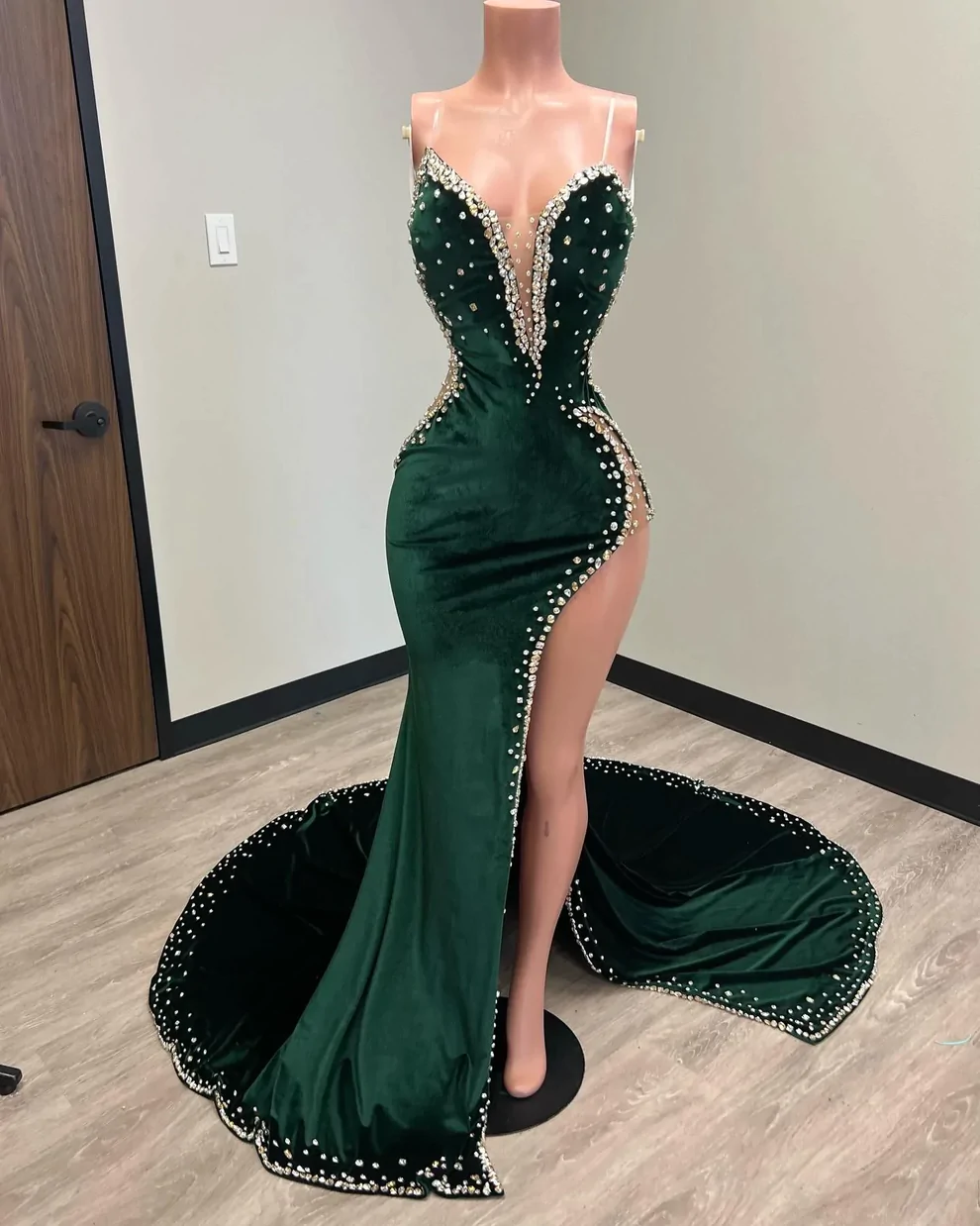 Black Girl Prom Dresses Long Mermaid Green Prom Gown With Train Y496