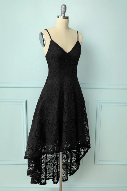 High low Dark Green Spaghetti Straps Lace Short Prom Dress A-line Dark Green Graduation Dress Y669