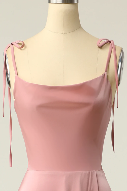 Blush Pink Cowl Neck Satin Long Prom Dress A-line Junior Prom Dress Y690